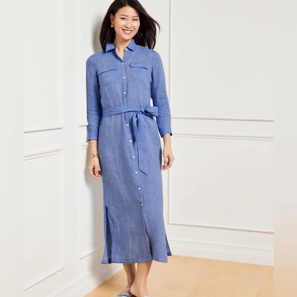 Talbots | Dresses | New Linen Fit Flare Midi Shirt Dress | Poshmark